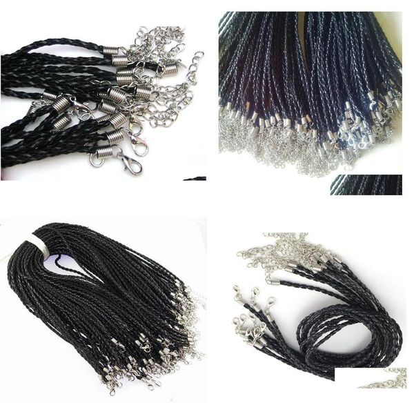 Cord Wire 100 pièces/lot 18 M cordons de collier tressés en cuir Pu noir avec fermoir à homard pour bijoux à bricoler soi-même collier pendentif livraison directe Dharj