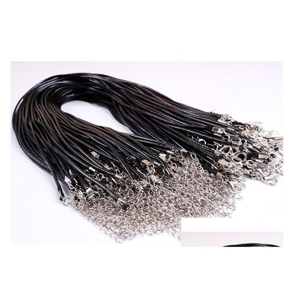 Cord Wire 100pcs / lot collier de serpent en cuir noir perles cordon chaîne corde fil 45cm bijoux à bricoler soi-même chaîne d'extension avec fermoir à homard C Dh2Hs