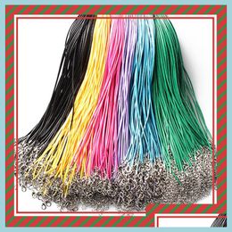 Cable de alambre 14 colores 50Cm Collar de cuero encerado Cuerda de abalorios Cuerda de alambre Con broche de langosta Pulseras Diy Hallazgos de joyería Drop Dhong