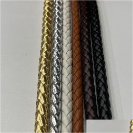 Cable de 1 metro, 3/4/5/6Mm, cuerdas de cuero genuino trenzadas redondas, cuerda de cuerda de vaca de café negro Vintage para pulsera, fabricación de joyas, 16 Dhyro
