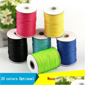 Koord Draad 20 Kleuren 1Mm 200Yards/Volume Gewaxte Draad Katoenen Koorden Voor Wax Sieraden Maken Diy Kraal String armband Naaien Lederen Neckl Dh6Lj