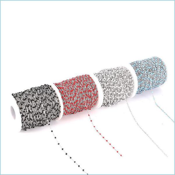 Cable de alambre 2 mm de ancho 2 m de acero inoxidable esmalte azul / negro / blanco / rojo / rosa Cadenas de eslabones para collar de bricolaje Fabricación de joyas Hallazgos 1886 Q2 Dh2Oc