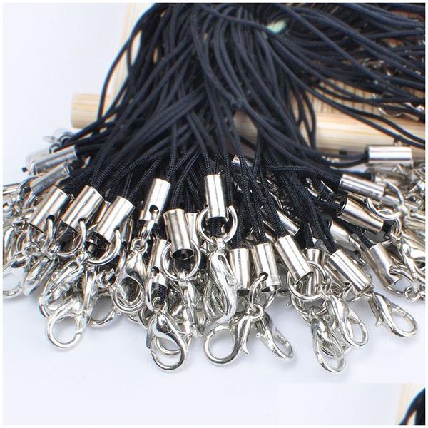 Cordon Fil noir en cuir en cuir boucle boucle boucle de serpent Bracelet 7cm corde corde bricolage bijoux crochet Lanyard chaîne suspendue mobile pho dhve3