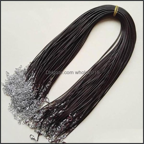 Cable de alambre al por mayor 1,5 mm collar de cuero de cera marrón cuerda 45 cm cadena cierre de langosta accesorios de joyería diy 100 unids / lote gota entregar DHQ7B