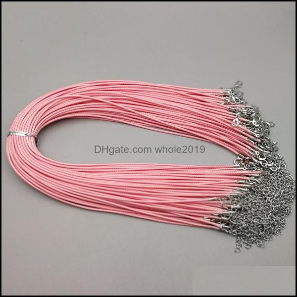 Cable de alambre al por mayor 2 mm rosa rojo color cera cuero collar de moda 45 cm cierre de langosta cuerda cadena accesorios de joyería 100 unids / lote D DHI8Q