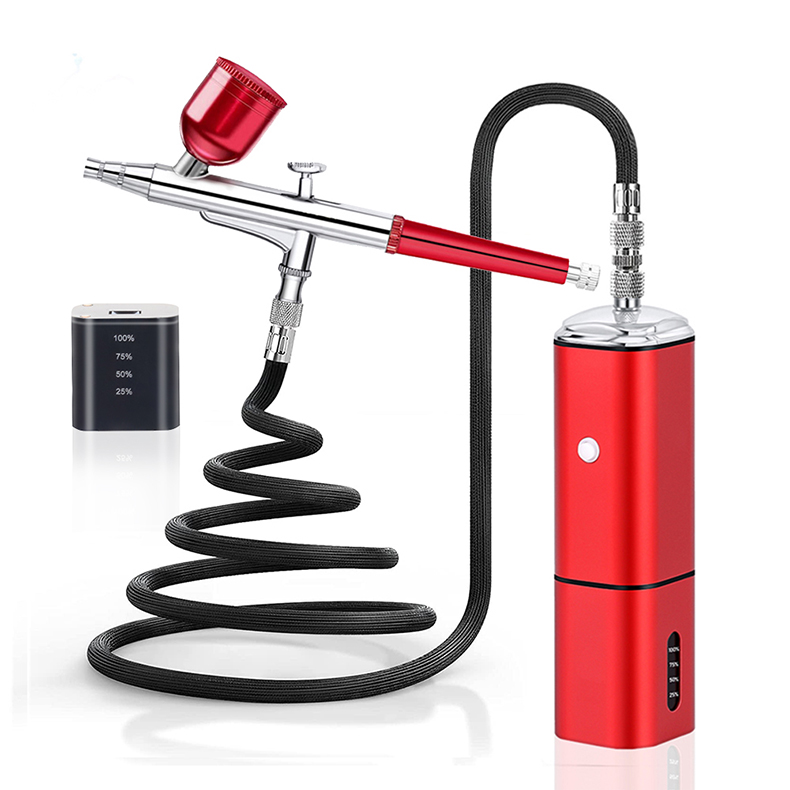 Draadloze airbrush-set met compressor, draagbare mini-luchtborstelpistoolset, draagbare luchtborstels voor schilderen, tatoeage, nagelkunst, mode, make-up, cake, kapper