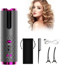 Bigoudi automatique sans fil Fer à friser automatique avec écran LCD Bigoudi portable rechargeable par USB Baril en céramique à chauffage rapide pour la coiffure