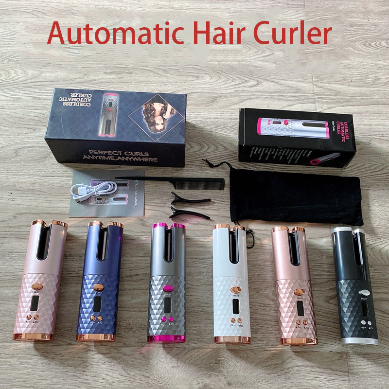 Malestro de cabelo automático sem fio Ferro de curling automático com exibição de LCD portátil USB Recarregável Spin Walker Cerâmico de aquecimento rápido para estilo de cabelo 6 COLORES