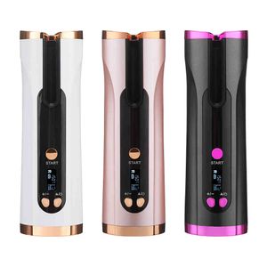 Cordless Automatic Hair Curler USB Oplaadbare Iron Curls Golven LCD-scherm Keramische Krullend Roterende Curling Wave Styer