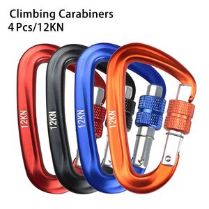 Koorden slingeren en singelen 4 stks schroefslot d vorm klimbakken Carabiner 12kn multifunctioneel snel hangende vaste haak outdoor EDC gespen hondenketen sleutelhanger 230503