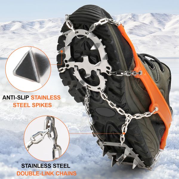 Cordones Eslingas y correas Crampon 18 picos Tacos de tracción Mujeres Hombres Empuñaduras antideslizantes para hielo y nieve con bolsa de almacenamiento para caminar Senderismo Pesca Crampon 230411 230411