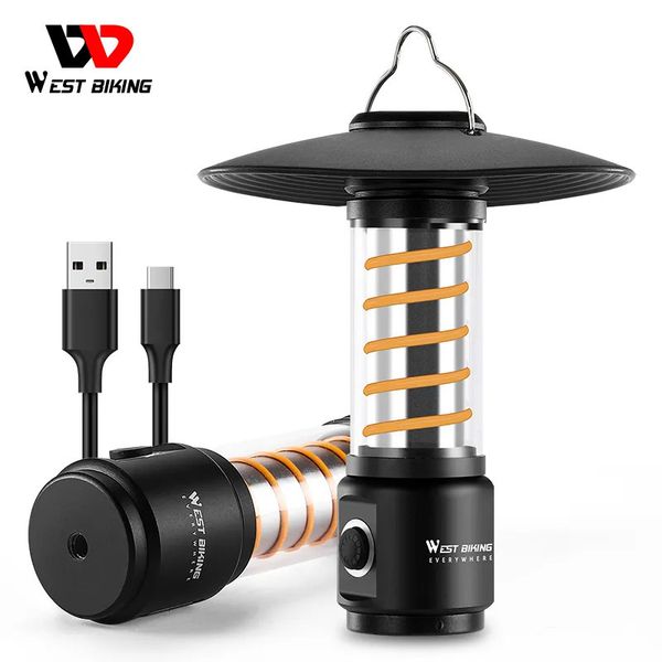 Cordons Élingues et sangles WEST BIKING Lampe de camping portable Chargement USB Tente suspendue d'urgence Camp chaud en plein air Lampe de travail de randonnée 231208