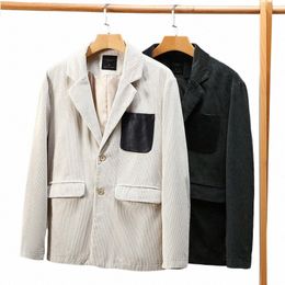 Corduroy 100% Cott Mannen Casual Suits 2023 Herfst Winter Nieuwe Fi Knappe Blazer Veelzijdige Slanke Retro Slijtvaste jas B7Ke #