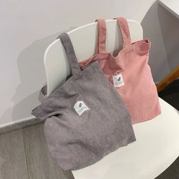 Bolsos de bolsas de pana para mujeres bolsos de hombro femenino almacenamiento ambiental suave reutilizable niñas pequeñas y grandes compradores 240401
