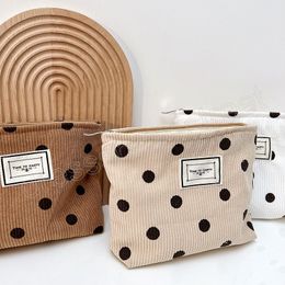 Corduroy dot dames cosmetische tas katoenen doek make -up zak handreistas lippenstift organisator cases mode ritssluiting koppelingsporta