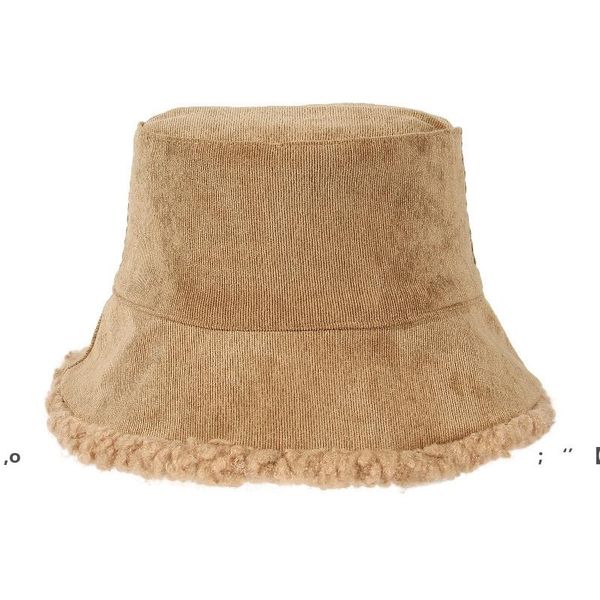 Sombrero de pescador de pana para mujer, sombreros de cubo de invierno de doble cara con gorro de lavabo de cordero, accesorios de moda de otoño gruesos y cálidos para exteriores RRD12082