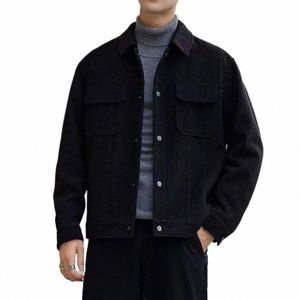 Corduroy jack voor jeans heren casual effen kleur vest met omgeslagen kraag zakken voor herfst winter los warm 93HO #