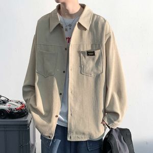 Veste chemise décontractée en velours côtelé à manches longues pour hommes, grande taille, tendance et en surpoids, coupe ample