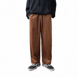 Pantalones de pana para hombre casual Cintura elástica suelta Pantalones rectos pantalones para hombres Pantalones de pana joggers hombre otoño pantalones h59k #