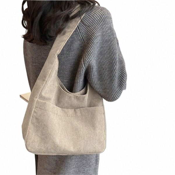 Bolsos de hombro de pana 2024 Mujeres Fi Ocio Estilo universitario Shopper Multi-Bolsillo de gran capacidad Diseñador Bolsos Totes Bolsas h6xD #