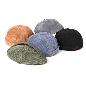 Casquette de Melon réglable en velours côtelé pour hommes, couleur unie, à la mode, sans visière, pour printemps et été