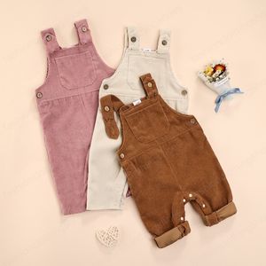 Salopette pantalon en velours côtelé pour bébé, combinaison automne-hiver, couleur unie, col carré, avec boutons-pression, pour petites filles