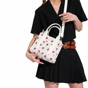 Sac fourre-tout en velours côtelé Petit sac cartable pour femmes Sac à bandoulière Sac à main avec fermeture à glissière Casual Hobo Sac à main Mignon Fraise Imprimer Sacs e04F #