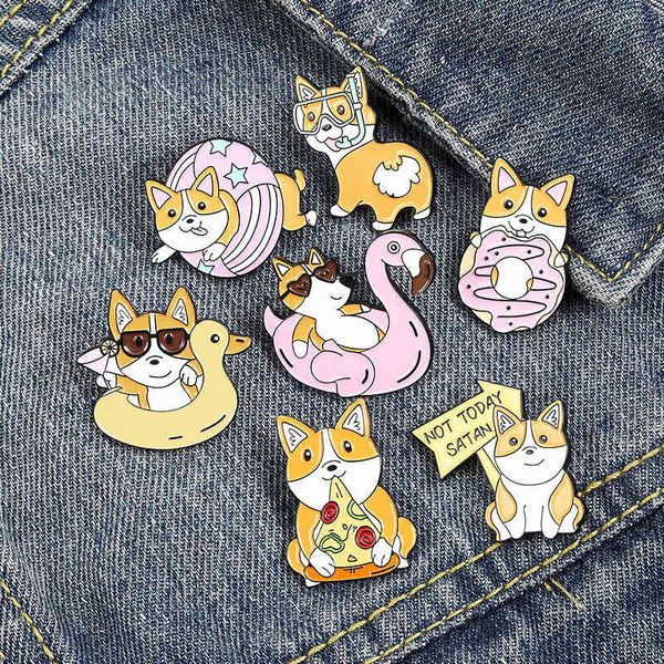 Corgi's Happy Life – broches en émail à revers, chien de dessin animé, Badges amusants, à la mode, animaux mignons, cadeaux pour ami, bijoux