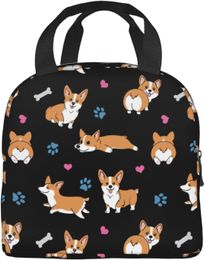 Corgis Paw Hearts Imprimez Sac à lunch isolé pour les filles pour enfants Femmes Thermal School Picnic Boîte lavable Repasable Pail Durable