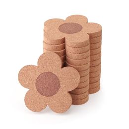 Posavasos de corcho Esteras Bebidas Posavasos reutilizables-Corchos naturales Posavasos de madera con forma de flor de 4 pulgadas-Posavasos de corcho para mesa de vidrio de escritorio SN6643