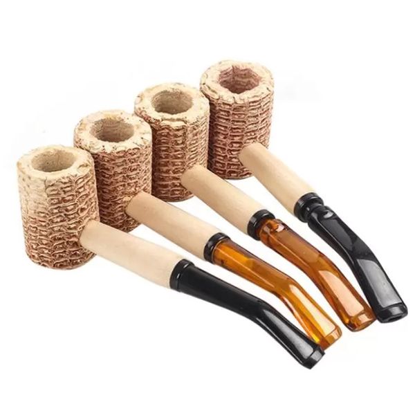 Épi de maïs fumer pipe longueur 145mm jetable épi de maïs naturel herbe tabac marteau cuillère cigarette filtre tuyaux outils tuyau en bois