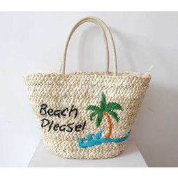 Maïshuid geweven handgemaakte tas, kokos strandvakantie vrijetijdtas, niche geborduurde Franse geborduurde damestas 240318