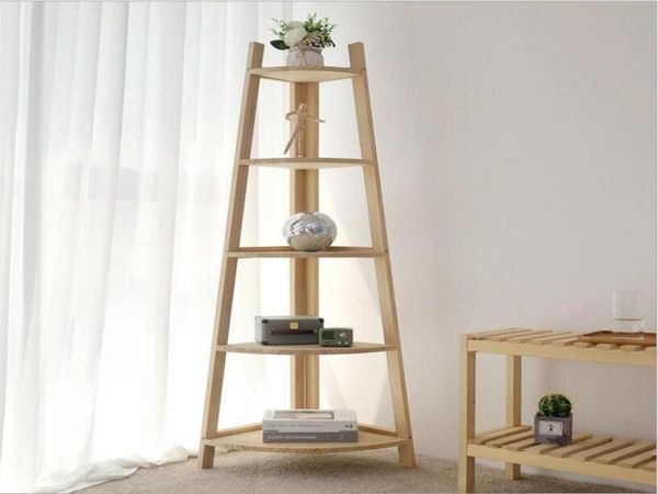 Étagère d'angle en bois massif meubles de chambre à coucher trépied multicouche bibliothèque moderne de balcon simple coins fleurs racks1508559