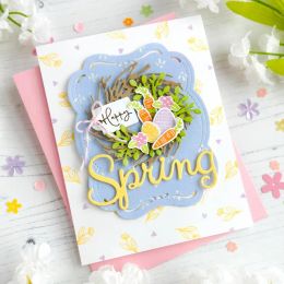 Fleurs de printemps à coin Happy Bunnies Letters 2023 Libérer les mûrs de coupe métallique DIES POSSIR FOIR CHAUD pour le bricolage de bricolage Craft
