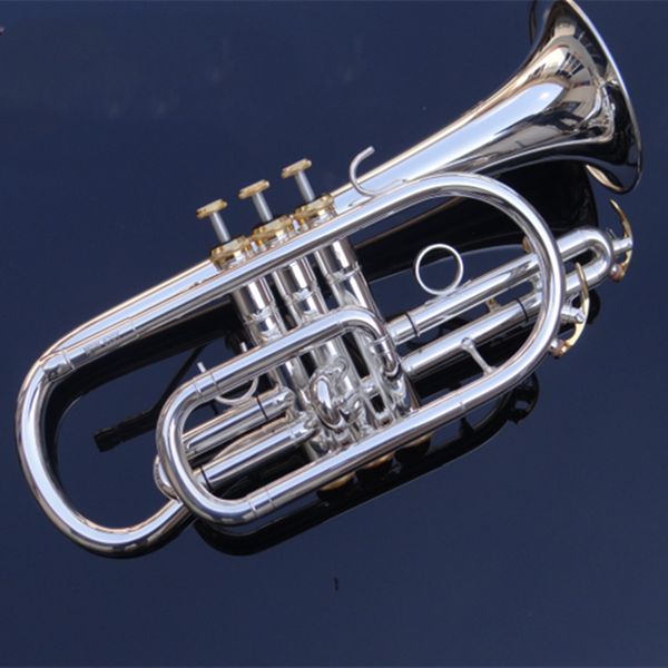 Cornet Bb plat Cornet trompette Instrument Trompeta plaqué argent avec embout et étui de transport Instrument de musique professionnel 00