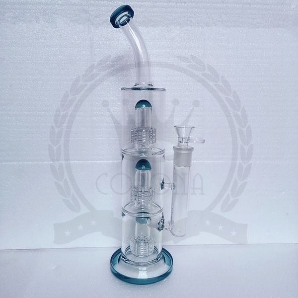 Narguilé Corona Factory Microscope Verre Bong Double Chambre 4 Fusée à UFO Perc Dab Plates-Formes Pétrolières Vert Bule Ambre Pipe À Eau Bongs Narguilés