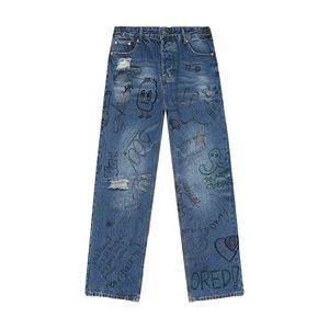 Corrict fabriqué art élégant des créateurs allover graffiti imprimé pantalon en denim automne hiver mâles décontractés vintage vintage street wear jeans pantalon 24SS 0417