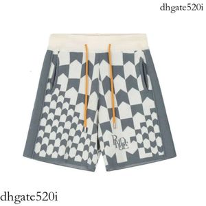 Correct Rhude tablero de ajedrez flor de anacardo American High Street Jacquard tejido de lana pantalones cortos sueltos casuales divididos para hombres 166
