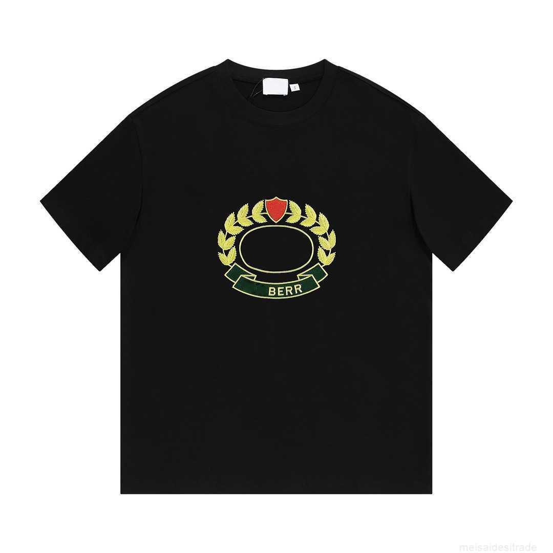 Correct Version b Burbry Luxury Designer of Bu Oak Leaf Logo Embroidered Short Sleeve T-shirt High Street Casual Versatile Couples Same Ins 1Seasonal ClothingDE02