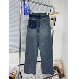 Correcte versie van Mm6 achterzak stiksels kleur patchwork jeans voor dames niche hoog getailleerde wijde pijpen dweilbroek