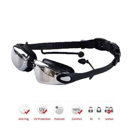 Lunettes de natation correctrices pour myopes avec bouchon d'oreille, se connectent à la protection UV, anti-buée, pont de nez flexible, lunettes de natation Y220428