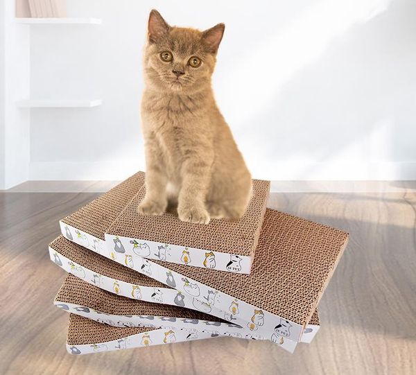 Tablero rascador para gatos de cartón corrugado, rascadores para gatos, caja para rascar, juguete para mascotas, tablero de molienda con dientes de garra blanca, juguetes resistentes a las mordeduras que no se descaman