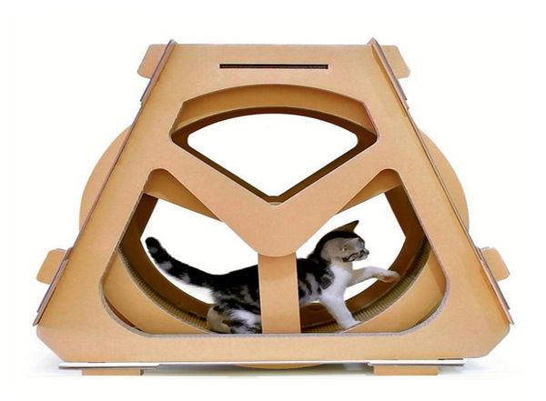 Tapis roulant en papier ondulé, grande roue, meubles pour animaux de compagnie, planche à gratter pour chat, étagère rampante, rotation 8084866