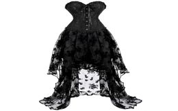 Corset Dress Skirt Set Tutu Lace Sexy Overbust Corsets para mujeres Gothique de taller más talla Corselet Burlesque Victorian Black 2203625090