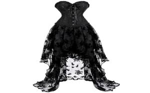 Corset -jurk rok set tutu kanten sexy overbust corsets voor vrouwen gothique plus size kostuum burlesque corselet Victorian Black 2203625090