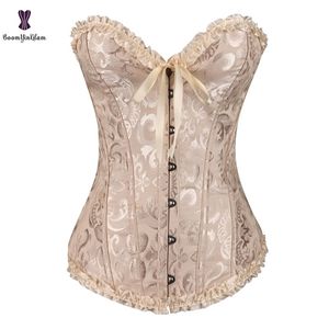 Corset Lace Up Bustier Plus Size Korsett voor vrouwen Jacquard Floral Gothic Gorset Sexy boning Korse Busk Solid Korset Outfit 220615