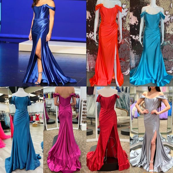 Corset Robe De Bal 2k24 Hors Épaule Extensible Satin Lady Pageant Hiver Soirée Formelle Cocktail Hoco Gala Robe Sherri Haute Fente Mère De La Mariée Sarcelle Fuchsia