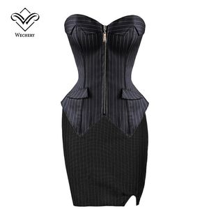Corset corsets sexy et bustiers burlesque Black Stripe Corset avec jupe à fermeture éclair corsages sexy corselet plus taille s-6xl275y