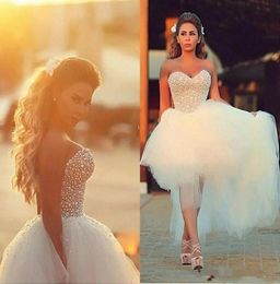 Corset Top Wedding Dresses 2019 Perlas con cuentas Altas Tul Summer Beach Country Beates Nupcy Gowns Luxury Luxury Modest6393796