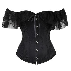 Corsets Bustiers top overbust corselet plus size erotische vrouwen korte mouw renaissance plus maat kanten bloemen sexy kostuums